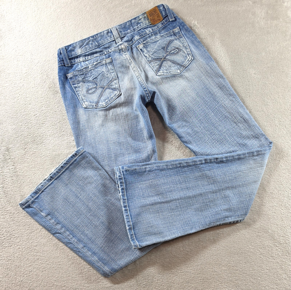 BKE Star 20 Stretch Jeans Womens 28x31.5 Y2K Flare Low Rise Distressed Blue